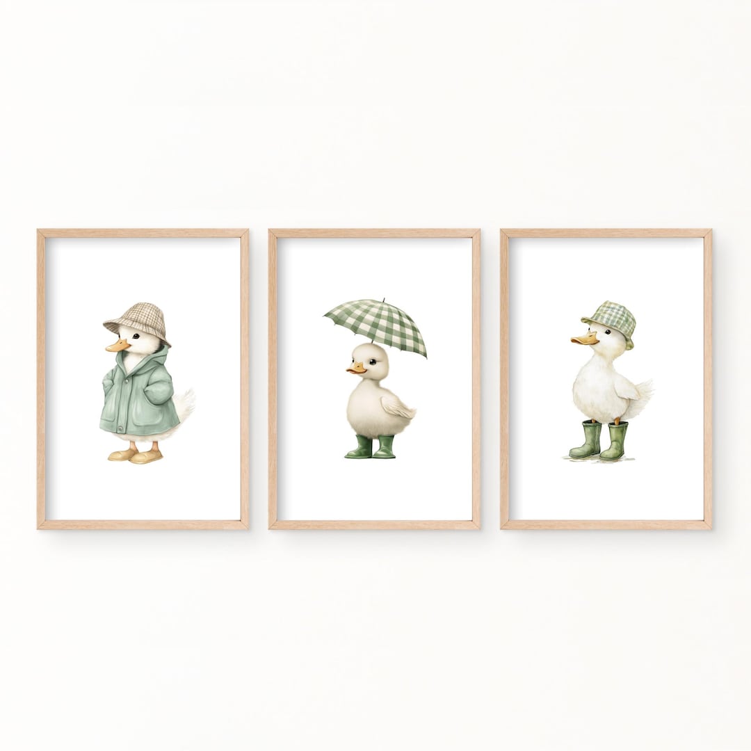Set of 3 Duck Nursery Wall Art/sage Green Nursery Decor/baby Girl Room ...