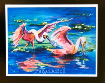 SPOONBILL REFLECTIONS PAINTING**  11" x14" Print of Original  New Orleans artist Paige DeBell. Art on Architectural Salvage.