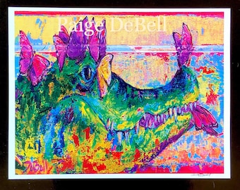 FUSHIA ALLIGATOR and BUTTERFLIES ** 11" x14" Print of my original painting by New Orleans artist, Paige DeBell on Architectural Salvage