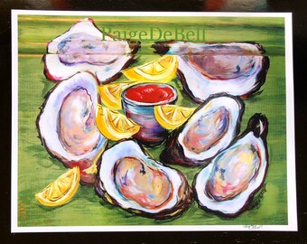 OYSTERS on the HALF SHELL** 11" x14" Print of my Original Oyster painting by New Orleans artist, Paige DeBell on Architectural Salvage