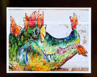 ALLIGATOR and BUTTERFLIES ** 11" x14" Print of my original painting by New Orleans artist, Paige DeBell on Architectural Salvage