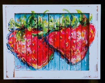 RIPE STRAWBERRIES PAINTING on Architectural Salvage ** 11" x14" Print of my original painting by New Orleans artist, Paige DeBell