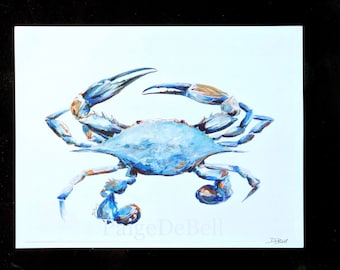 BABY BLUE CRAB Painting** 11" x14" Print of my original Crab Painting by New Orleans artist, Paige DeBell