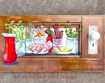 BLOODY MARY BAR Original Painting on a Reclaimed Door