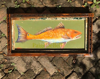 BULL REDFISH PAINTING Original Painting on Architectural Salvage from New Orleans**Fine Art by Paige DeBell