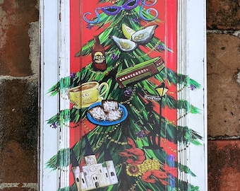 New Orleans CHRISTMAS TREE PAINTING 12 x 24 Gallery Wrapped Giclee **NoLA Christmas Ornaments