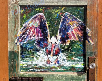 SPLASH DOWN PELICAN**Gallery Wrapped Giclee 20” x 20" ** New Orleans artist,Paige DeBell