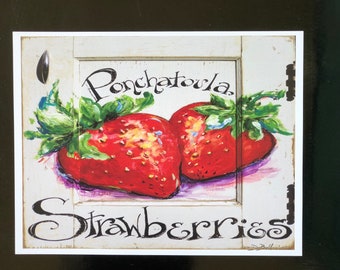 PONTCHATOULA STRAWBERRIES PAINTING on Architectural Salvage ** 11" x14" Print of my original painting by New Orleans artist, Paige DeBell