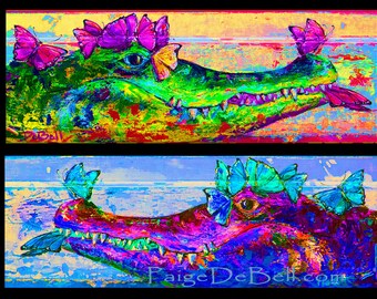 ALLY & GATOR ** 11" x14" Print of my original painting by New Orleans artist, Paige DeBell on Architectural Salvage