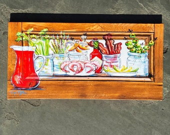 BLOODY MARY BAR Painting**Gallery Wrapped Giclee 12” x 3O” **New Orleans artist, Paige DeBell