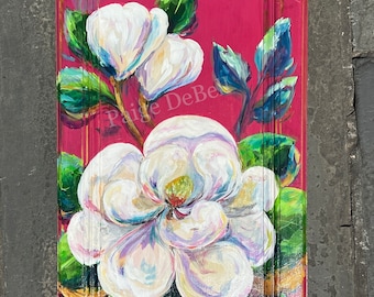 SOUTHERN MAGNOLIA** Original Painting by New Orleans artist, Paige DeBell**Reclaimed Cabinet Door 28 x 16