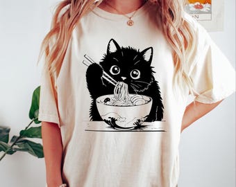Ramen Katzen T-Shirt | Katzenliebhaber-Geschenk, Kawaii-Shirt, Alt-Kleidung, Anime-Katzen-T-Shirt, japanisches Shirt, Foodies-Shirt, Ramen-Liebhaber, Katzenmama-Shirt