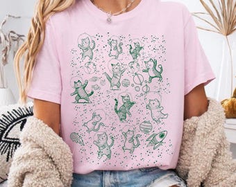 Cats in Space Comfort Colors Shirt, lustiges Katzen-Tshirt, übergroßes Shirt, ästhetisches grafisches Retro-Vintage-Shirt, Katzenliebhaber-Geschenk, Katzen-Mama-Shirt