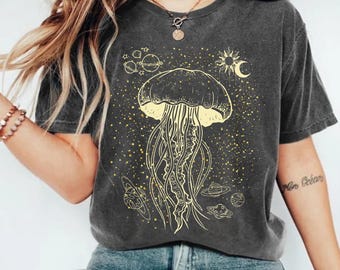 Quallen Shirt, Ozean Liebhaber T-Shirt, Quallen Geschenk Shirt, Retro Meeresleben Shirt, Vintage Ozean Shirt, Schwarzlicht Quallen Shirt, Damen Shirt