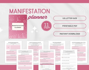 Celestial Manifestation Planner Printable, Law of Attraction, Vision Board, Mindfulness Journal, Instant Download, 369 Manifestation