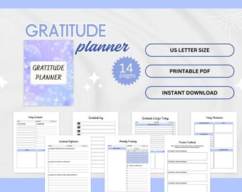 Celestial Printable Gratitude Planner, Daily Gratitude Journal, Gratitude Tracker, Gratitude Template, Instant Download, Digital Download