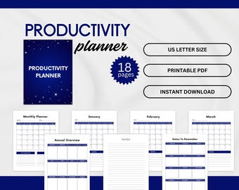Celestial Printable Productivity Planner, Weekly Planner, Monthly Planner, Instant Download, Time Management, Goal Tracker