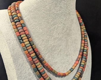Multicolor Ceramic Bead Necklace, Three-Strand Handmade Ukrainian Jewelry, No. 81