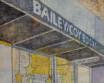 Bailey Coy Books - Independent Bookstore - Capitol Hill I Remember - Fine Art Print of Original Mixed-Media Painting by Janet Nechama Miller