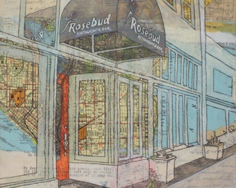 The Rosebud Restaurant & Bar - The Capitol Hill I Remember - Fine Art Print of Original Mixed-Media Painting by Janet Nechama Miller