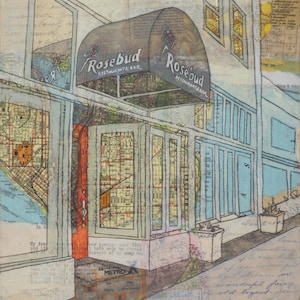 The Rosebud Restaurant & Bar - The Capitol Hill I Remember - Fine Art Print of Original Mixed-Media Painting by Janet Nechama Miller