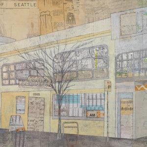 Cafe Paradiso - The Capitol Hill I Remember - Fine Art Print of Original Mixed-Media Painting by Janet Nechama Miller