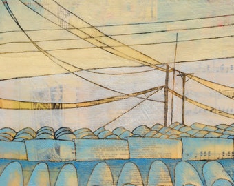 Fragile & So Strong - Fine Art Print of Original Painting by Janet Nechama Miller - Rooftop and Power Lines
