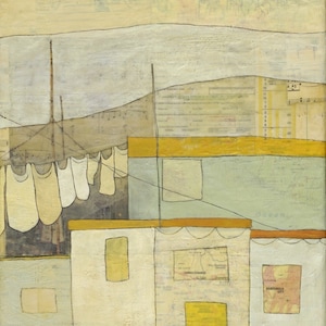 Original Enkaustik Malerei - Janet Nechama Miller - Fine Art Print: deshalb ist hinter jedem Gebäude eine Geschichte voller Kampf und Widerstandsfähigkeit vorhanden