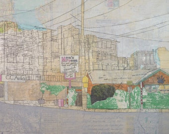 C.C. Attle's - Seattle Gay Bar - The Capitol Hill I Remember -Original Mixed-Media Painting by Janet Nechama Miller
