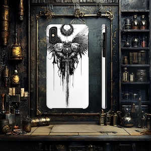 Capa de celular resistente Chaos Space Marine, Trono de caveira Grim Darkness, Lealdade ao Deus do Sangue, Preto e branco, Fuzileiro ameaçador, Warhammer 40k