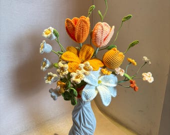 Crochet Flower Bouquet – Handmade Tulip & Sunflower Arrangement
