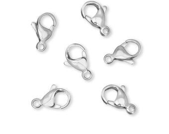 May include: Six silver-toned lobster clasps, a type of fastener used for jewelry making.