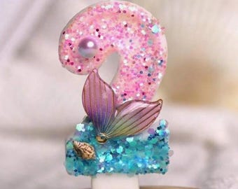 Mermaid Number Birthday Candle Under the Sea Cake Candle Beach Birthday Cake Topper First Birthday Decoration Ocean Theme Party Decor 0-9