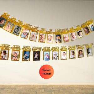 Fotobanderoll för andra födelsedag, 12 månader till 2 år, milstolpe för småbarn, festdekorationer för 2-årsdag, girlang för fotogavelkarlång för 10x15 cm eller 13x18 cm