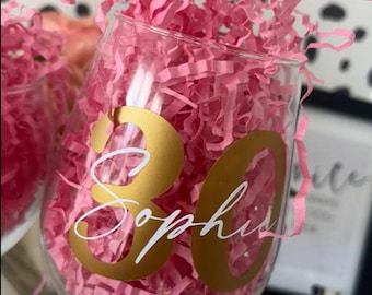 DECAL ONLY Personalised Wine Gin Pint Glasses, 18th, 30th, 40th, 50th Birthday sticker, Mum, Dad, Friend, Present, Gift, Celebration sticker