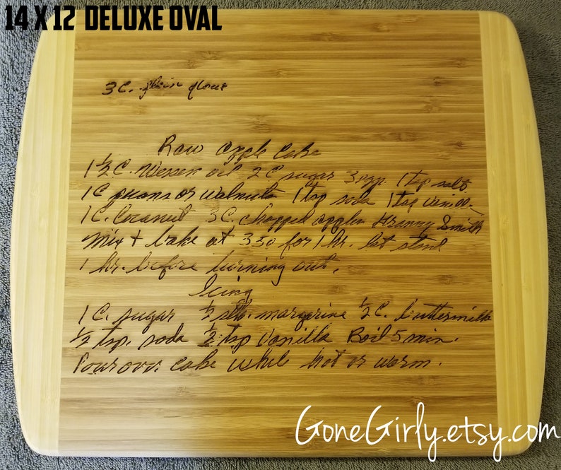 Turn a Loved One/'s Art or Favorite Recipe into a Custom Engraved Bamboo Cutting Board Handwritten Recipe
