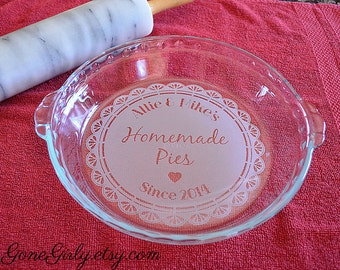 Pretty Vintage Doily. Custom Engraved Pie Pan -Basic or Deep Dish Pie Plate