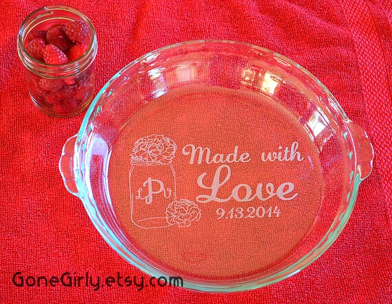 Mason Jar Made With Love Monogram Customized Engraved Pie