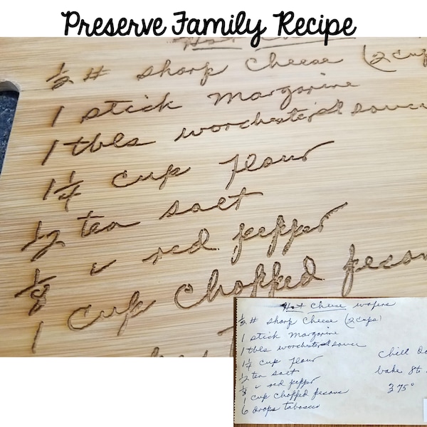Handwritten Recipe - Turn a Loved One's Art or Favorite Recipe into a Custom Engraved Bamboo Cutting Board