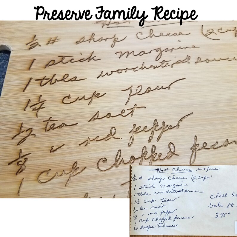 Turn a Loved One/'s Art or Favorite Recipe into a Custom Engraved Bamboo Cutting Board Handwritten Recipe