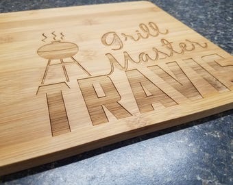 Grill Master - Grilling Gift! Custom Engraved Bamboo Cutting Board 15x11 inches OR 12x9 inches