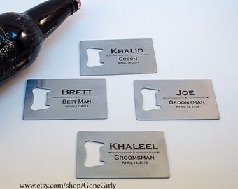 Groomsman Gifts - Bottle Opener Credit Card Sized PERSONALIZED - FREE SHIPPING