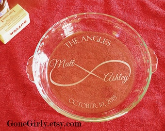 Infinity Wedding Custom Names, Date. Endless Love Wedding or Anniversary Pie Basic or Deep Dish Pie Plate
