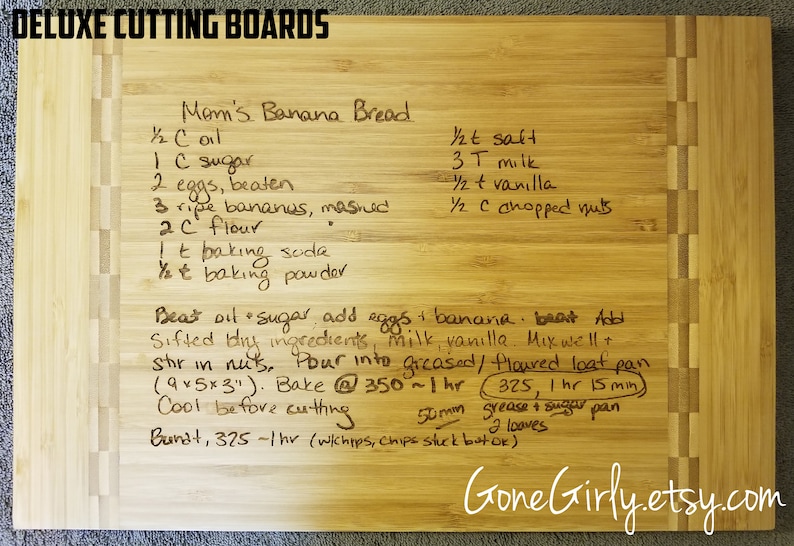 Turn a Loved One/'s Art or Favorite Recipe into a Custom Engraved Bamboo Cutting Board Handwritten Recipe