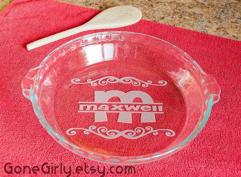 Name Flourish Pie Plate. Custom Engravings. Personalized With Your Name. image 1