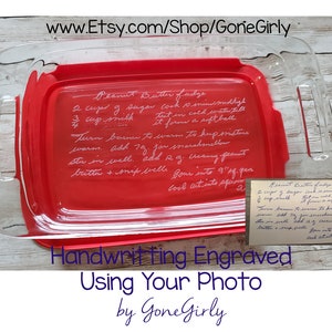 Transform HANDWRITTEN RECIPE into an engraved 7x11 Pyrex Family Favorite for Loved One image 1