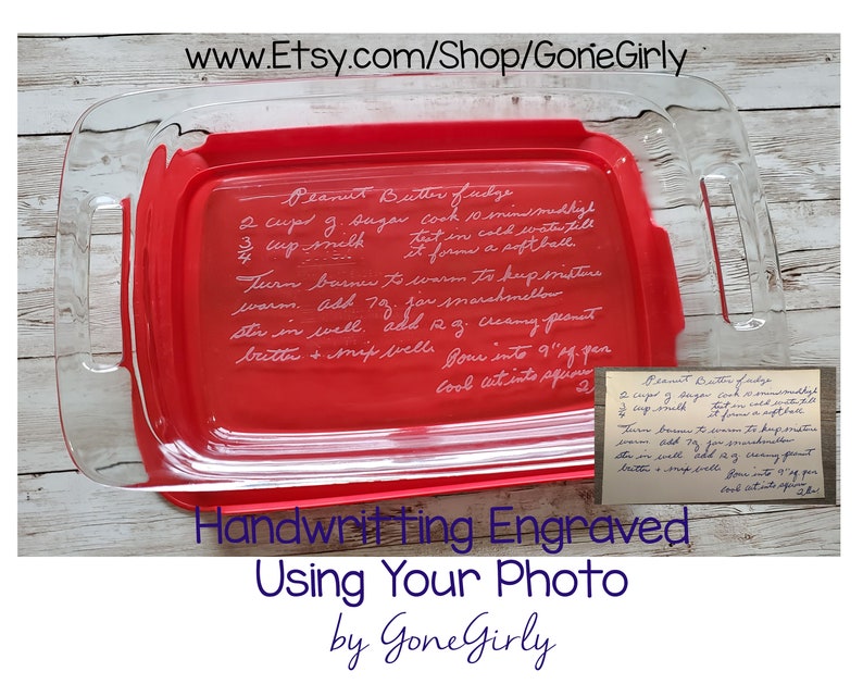 Transform HANDWRITTEN RECIPE into an engraved 7x11 Pyrex Family Favorite for Loved One image 1