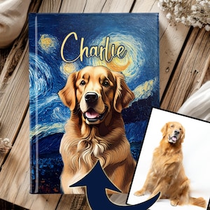 Custom Dog Hardcover Journal with Starry Night Oil Painting Theme | Lined Pages | Unique Pet Keepsake | Personalized Pet Gift