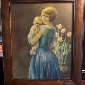 Lithograph Loves Fairest Flower Signed Adelaide Hiebel (American, 1879-1965) Original Wood Frame ART DECO SCAECE