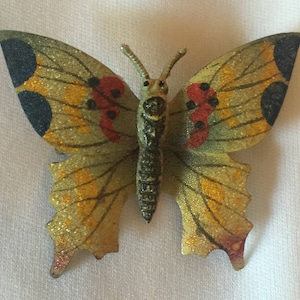 Vintage Butterfly Brooch Pin Pastels, Brass tone metal, Textured finish, Light weight Made in Korea Free Shipping